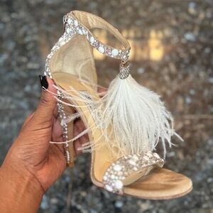 Jimmy Choo “Viola” 110 Feather Crystal Embellished Heels